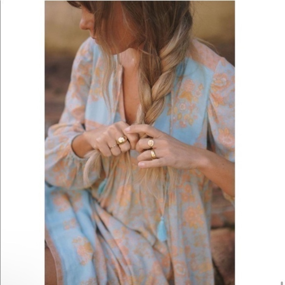 Spell Blue and Cream Ruched Ruffled Sundress - Picture 8 of 11